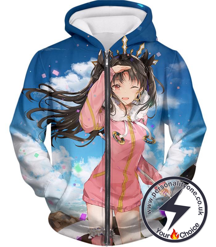 Fate Stay Night Cool Rin Tohsaka Summer Day Awesome Blue Zip Up Hoodie